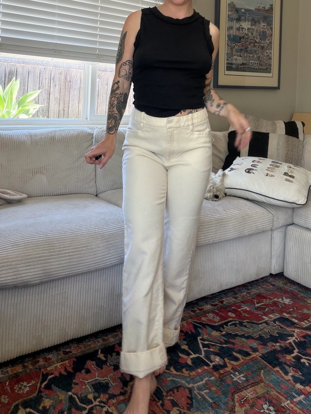 Banana republic cream high waisted straight leg wool pants